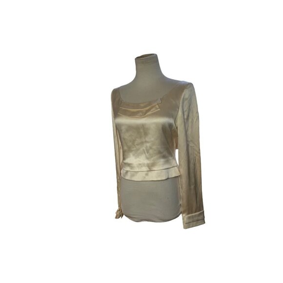 Badgley Mischka Ivory Silk Long Sleeve Top. Size 4 - Picture 1 of 4